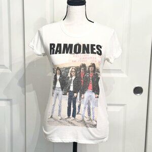 White Ramones Band Graphic Tee Cuffed Short Sleeves by Bravado, Size S/P
